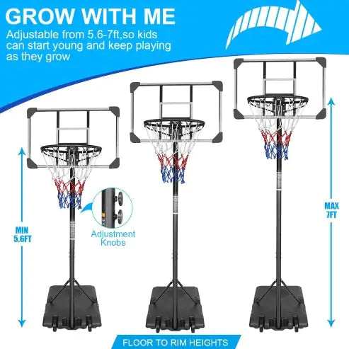 Adjustable Junior Basketball System 5.6-7ft with Wheels