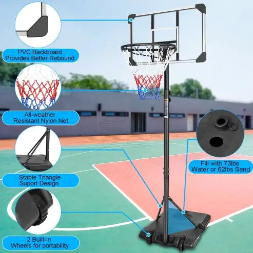 Adjustable Junior Basketball System 5.6-7ft with Wheels