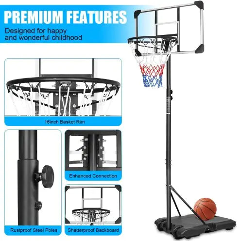 Adjustable Junior Basketball System 5.6-7ft with Wheels